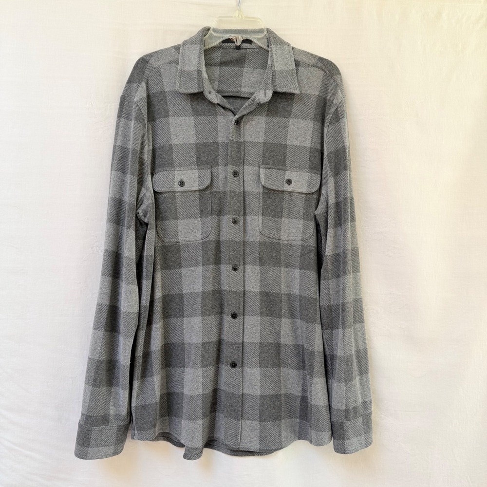 Quince Womens XL Grey Buffalo Plaid Flannel Button Down Shirt Fall Cozy Shacket